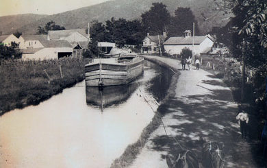 historical photo of a canal boat